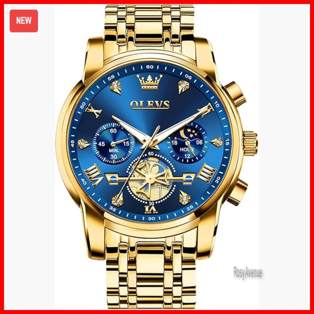 Men's Stainless Steel Chronograph Watch, Large Face Roman Numerals, Waterproof